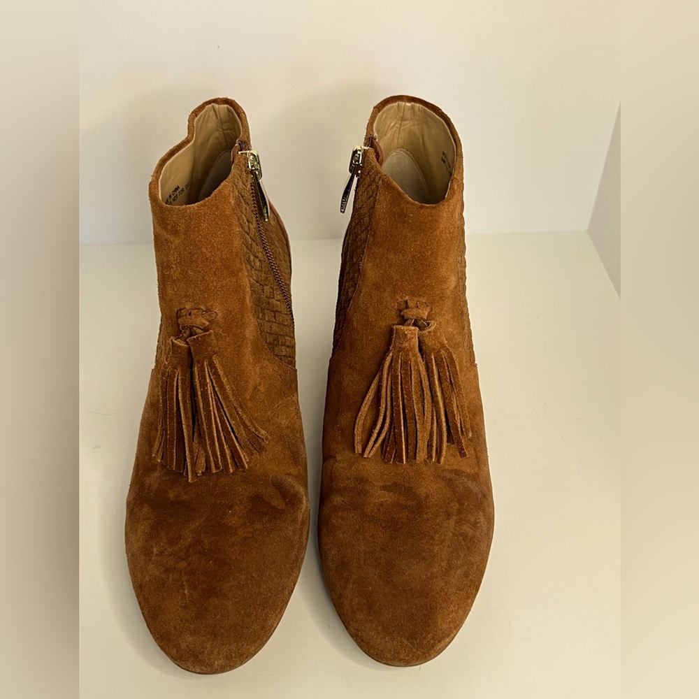 Tan suede booties by Saks  5th Avenue. Size 7